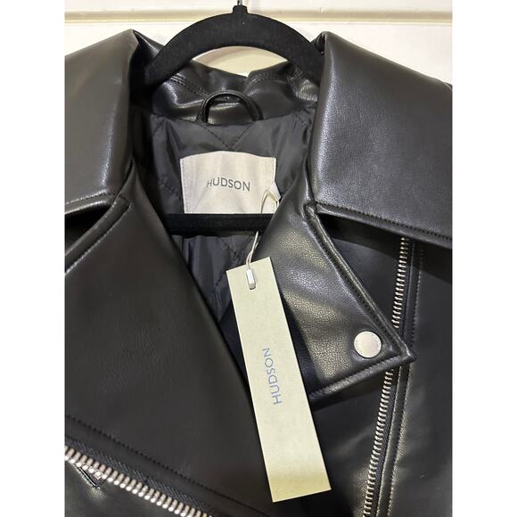Hudson Faux Leather Black Jacket Small NWT Sample Piece Biker Jacket Moto Detail - Picture 2 of 13